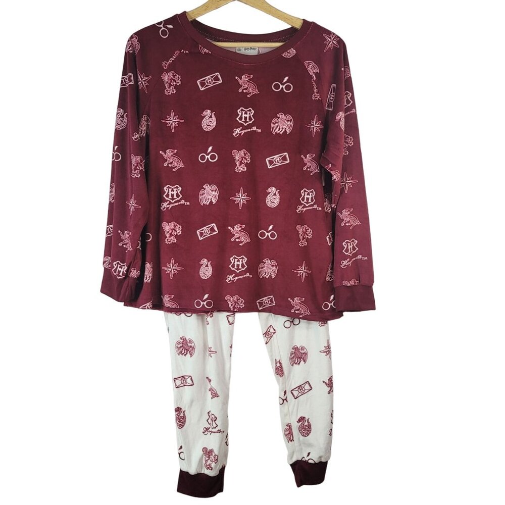 Wizarding World Harry Potter Pajama Set Red Maroon Med Micro Fleece Velour NWT